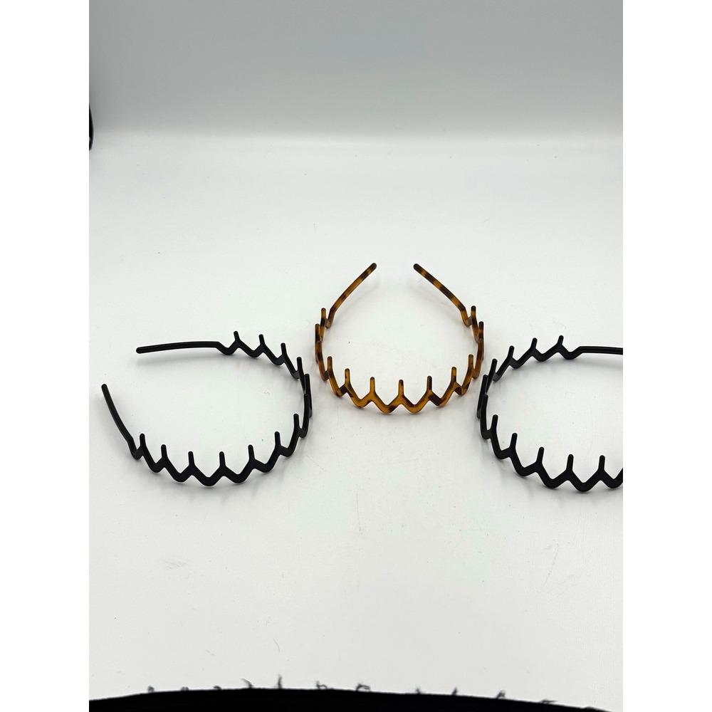 Kitsch Zigzag Teeth Headbands Set Black Brown Tortoise Plastic Women's